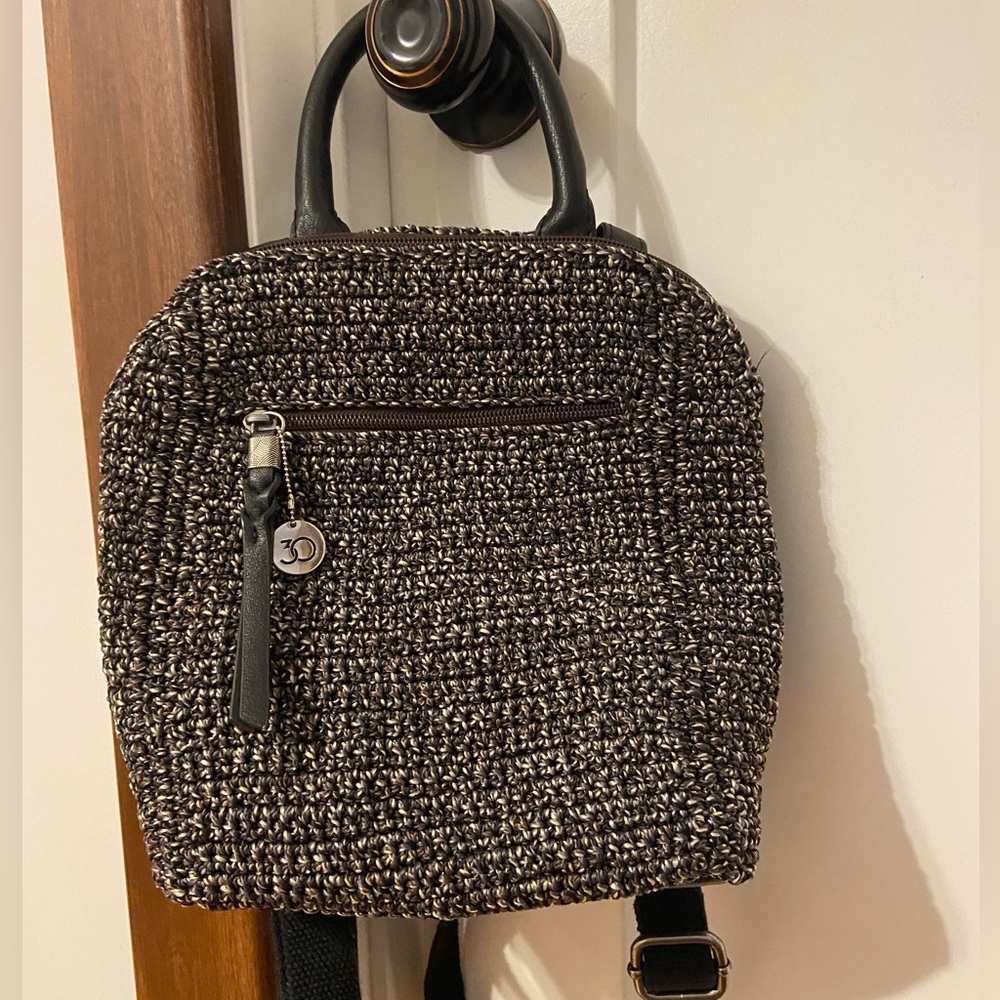 Woven Black Metallic Mini Backpack